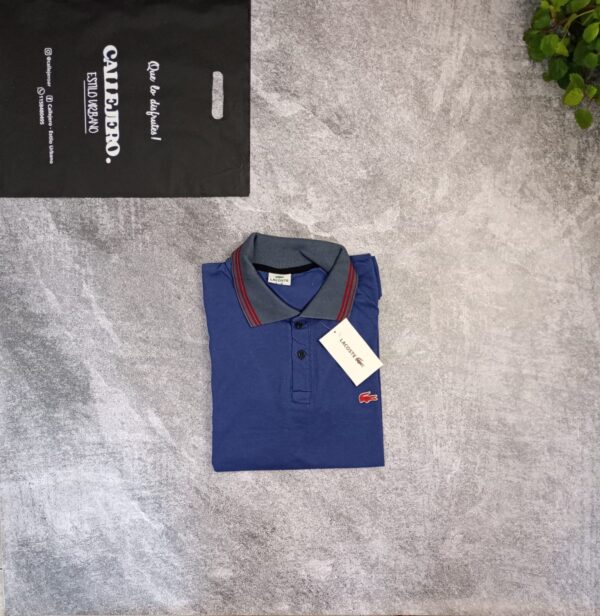 Lacoste Azul con tiras bordo en el cuello - Image 2